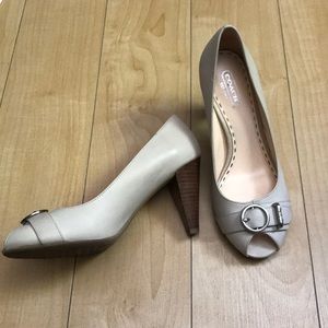 Coach Leather Peep-Toe Heels, size 7.
